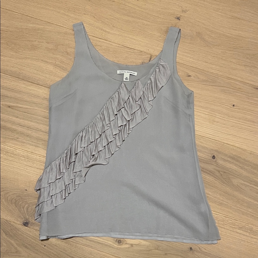 Banana Republic Silk Gray Ruffled Tank Top